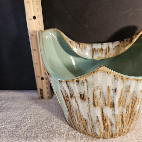 Japanese Vintage Vase Ikebana Brown Green Turquoise Pottery MCM W7"X5H - Picture 9 of 10